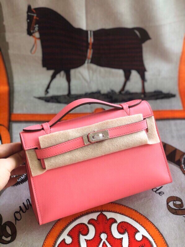 에르메스 미니 켈리백22 립스틱 핑크 은장 스위프트